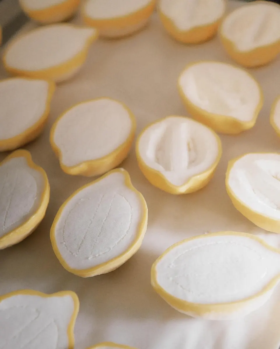 Limones cubiertos de chocolate blanco en el taller